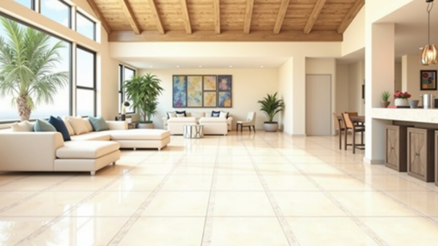 Large-format tile floor in a San Diego home