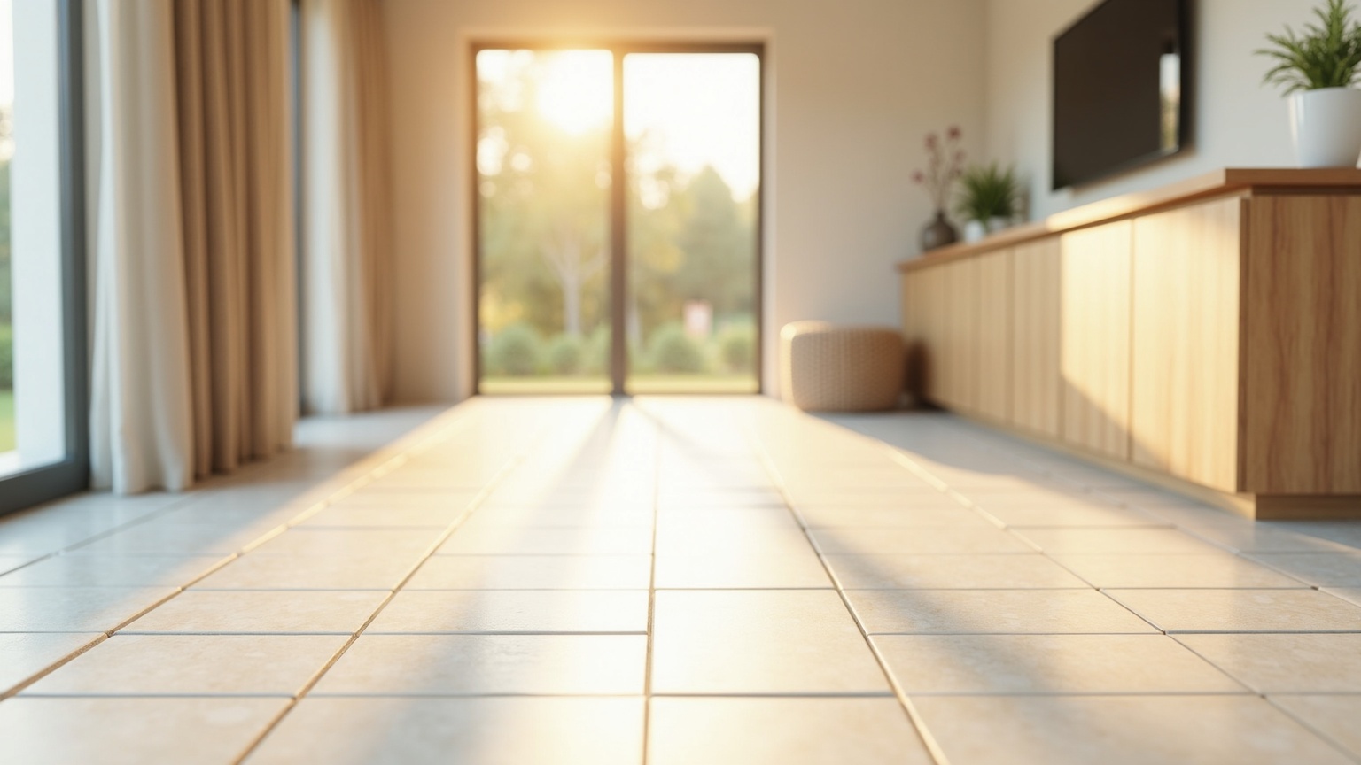 Tile floor installation in a sunlit San Diego living room